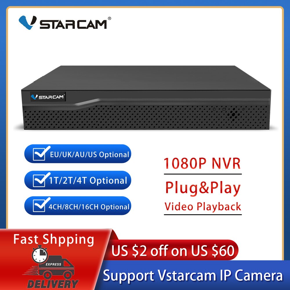 Vstarcam 16CH 1080P NVR 4T/2T/1T HDD 추가 4CH 8CH 네트워크 비디오 레코더 해상도 1920x1080 Vstarcam Wifi IP 카메라 지원